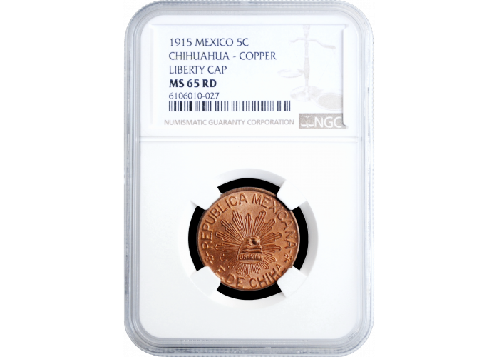 Chichuahua 5 Centavos 1915, NGC MS65 RD, "Mexiko - Revolutionär (1910 - 1917)" Top Pop