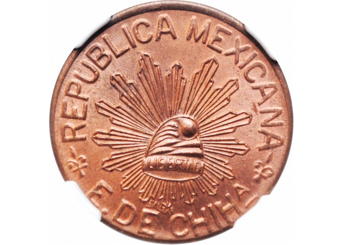 Chichuahua 5 Centavos 1915, NGC MS65 RD, "Mexiko - Revolutionär (1910 - 1917)" Top Pop