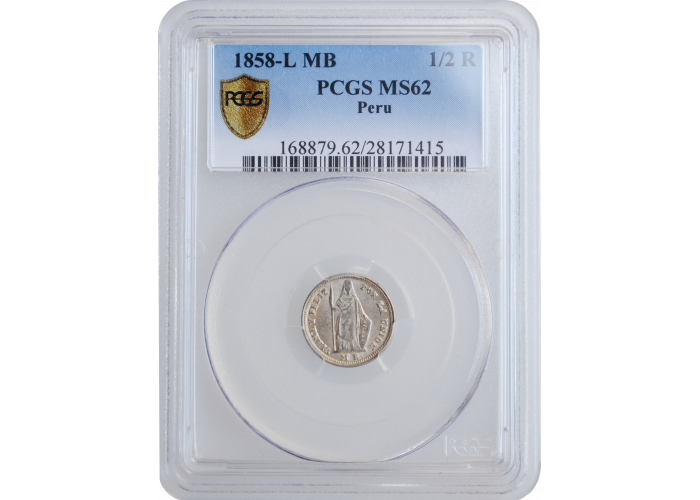 Peru 1/2 real 1858 MB, PCGS MS62, "República del Perú (1825 - 1862)"