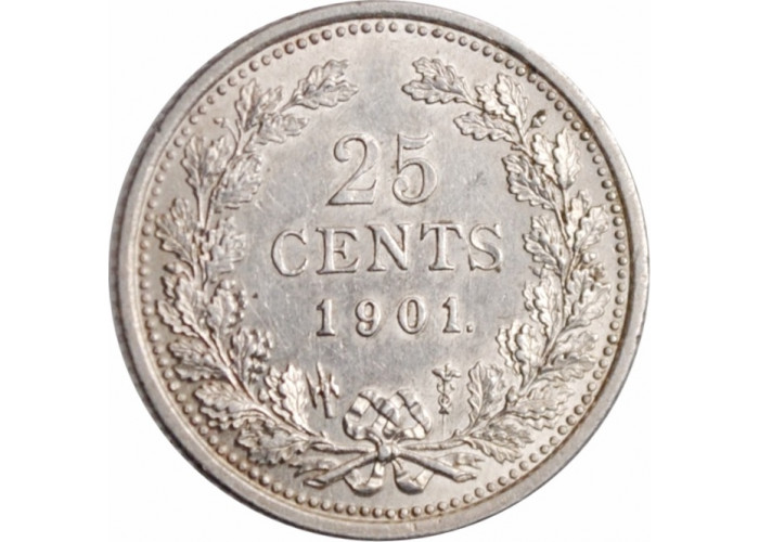 Netherlands 25 cents 1901, AU, "Queen Wilhelmina (1890 - 1948)"