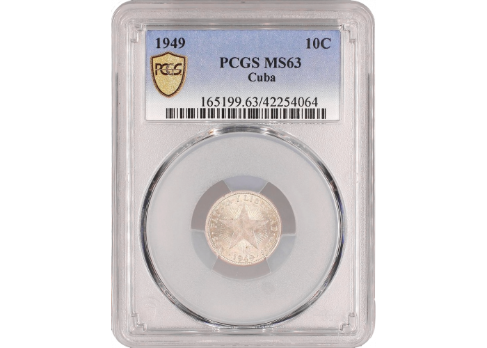 Cuba 10 centavos 1949, PCGS MS63, "Republic of Cuba (1915 - 1961)"