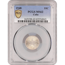Куба 10 сентаво 1948 г., PCGS MS62, "Республика Куба (1915 - 1961)"