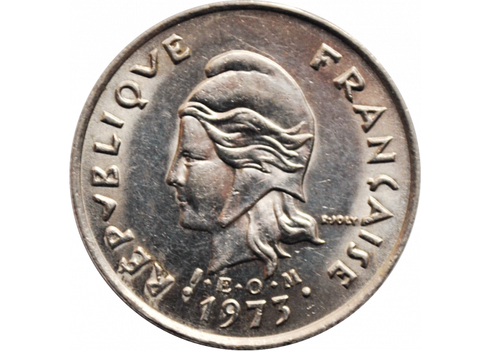 Новая Каледония 10 франков 1973 г., UNC, "Заморское сообщество Франции (1949 - 2018)"