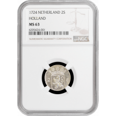 Niederlande (Holland) 2 Stüber 1724, NGC NS63, "Niederländische Republik (1701 - 1794)"