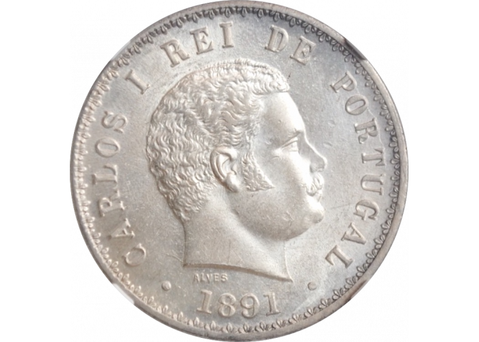 Португалия 500 рейсов 1891 г., NGC MS63, "Король Карлуш I (1889 - 1908)"