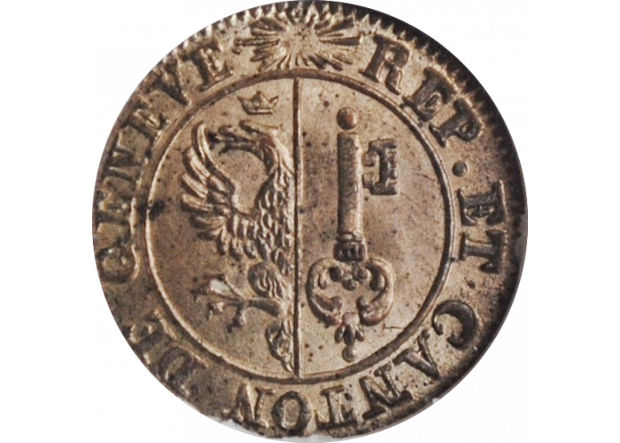 Swiss Cantons 6 deniers 1833, NGC MS64, "Canton of Geneva (1814 - 1838)"