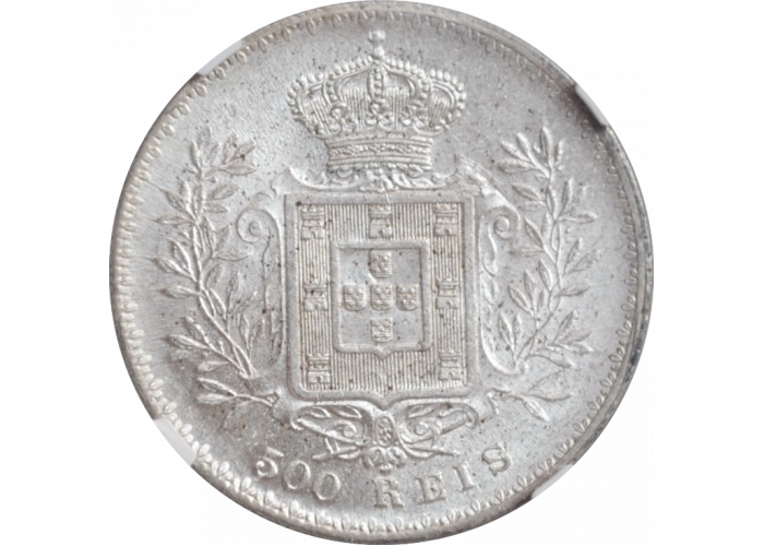 Португалия 500 рейсов 1891 г., NGC MS63, "Король Карлуш I (1889 - 1908)"