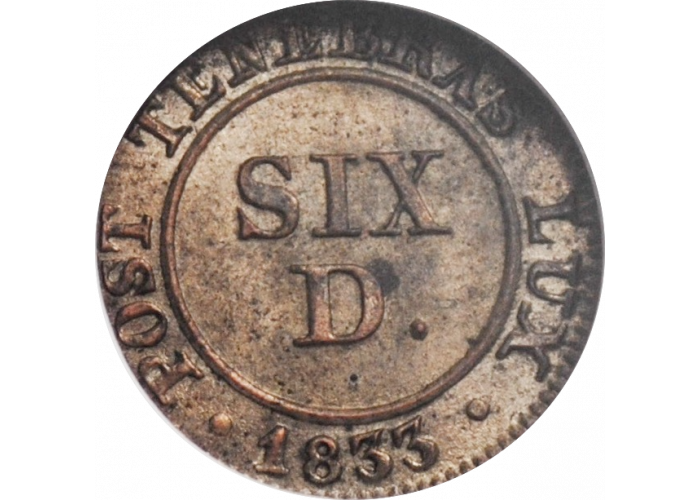 Swiss Cantons 6 deniers 1833, NGC MS64, "Canton of Geneva (1814 - 1838)"