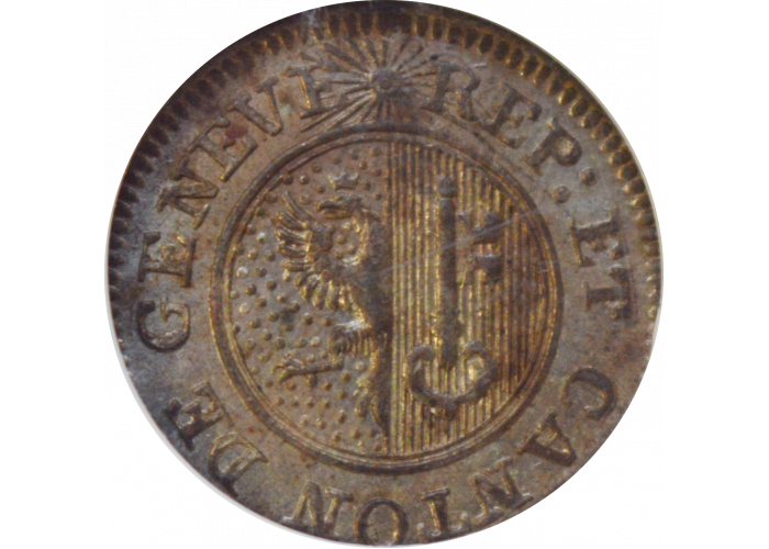 Swiss Cantons 6 deniers 1817, NGC MS63, "Canton of Geneva (1814 - 1838)"