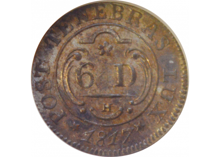 Swiss Cantons 6 deniers 1817, NGC MS63, "Canton of Geneva (1814 - 1838)"