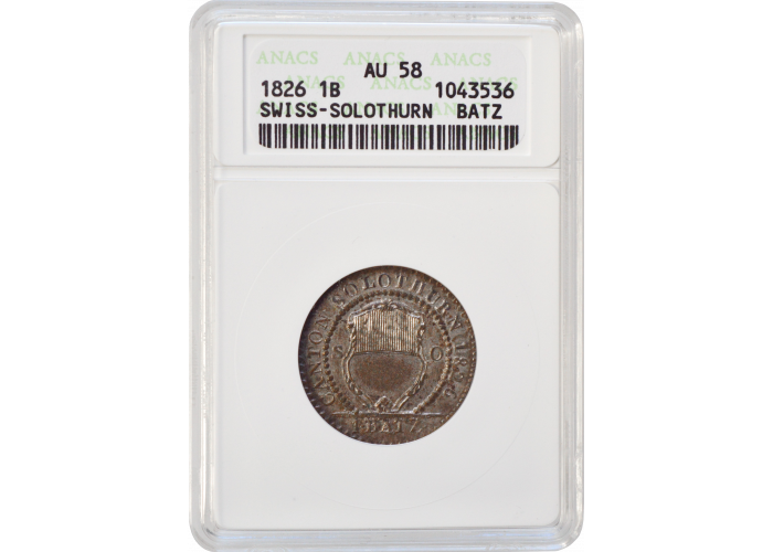 Swiss Cantons 1 batz 1826, ANACS AU58, "Canton of Solothurn (1804 - 1850)"