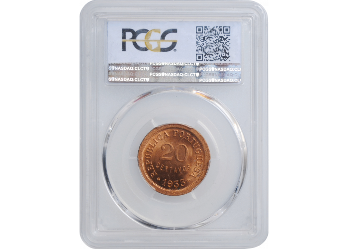 Гвинея-Бисау 20 сентаво 1933 г., PCGS MS65 RD, "Португальская колония (1933 - 1974)"