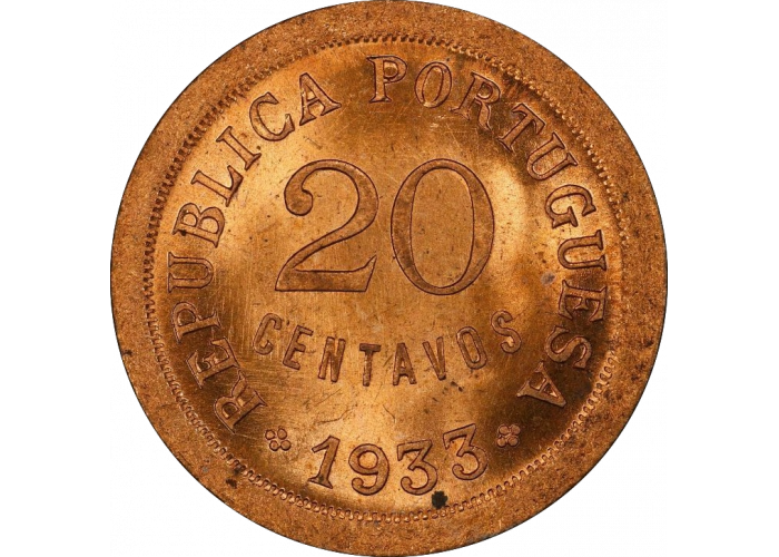Гвинея-Бисау 20 сентаво 1933 г., PCGS MS65 RD, "Португальская колония (1933 - 1974)"
