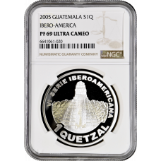 Guatemala 1 Quetzal 2005, NGC PF69 UC, "Ibero-Amerika - Tikal-Tempel" Pop 3/2