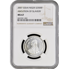 Niger 2500 francs 2007, NGC MS67 ESSAI, "200th Anniver. - Abolition of Slavery"