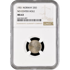 Norwegen 25 Öre 1921, NGC MS63, "König Haakon VII (1906 - 1957)"