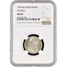 Belgium 1 franc 1904 DER, NGC MS64, "King Leopold II (1865 - 1909)"