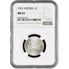 Austria 1 schilling 1925, NGC MS63, "First Republic (Shilling) (1925 - 1938)"