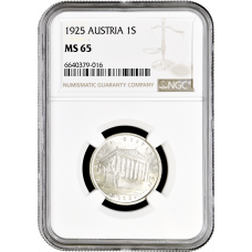 Austria 1 schilling 1925, NGC MS65, "First Republic (Shilling) (1925 - 1938)"