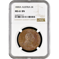 Austria 6 kreuzer 1800 A, NGC MS61 BN, "Emperor Franz II (1792 - 1835)"