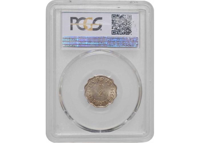 Кипр 1/2 пиастра 1934 г., PCGS MS63, "Король Георг V (1911 - 1936)"