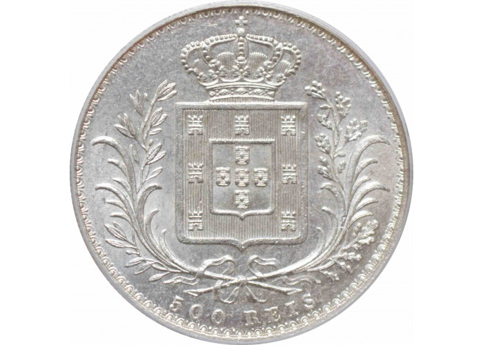 Португалия 500 рейсов 1889 г., PCGS MS63, "Король Луиш I (1861 - 1889)" Top Pop