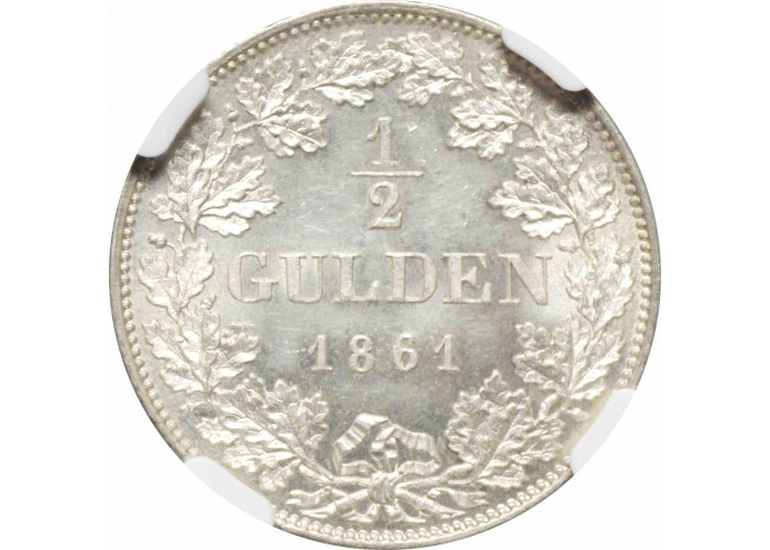 Bavaria 1/2 gulden 1861, NGC MS64, "King Maximilian II (1848 - 1864)" TopPop 2/0