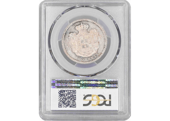 Португалия 500 рейсов 1856 г., PCGS MS63, "Король Педру V (1853 - 1861)"