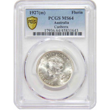 Австралия 1 флорин 1927 г., PCGS MS64, "Открытие здания парламента в Канберре"