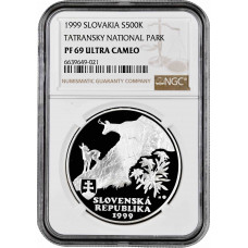 Slovakia 500 korun 1999, NGC PF69 UC, "50th Anniversary - Tatra National Park" Top Pop