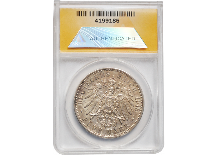 Baden 5 Mark 1913, ANACS EF45, "Grosherzog Friedrich II (1907 - 1918)"