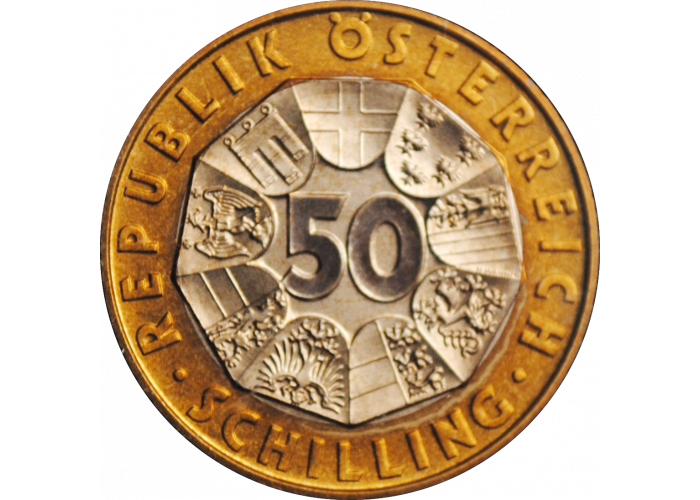 Австрия 50 шиллингов 2001 г., BU, "Последний шиллинг"