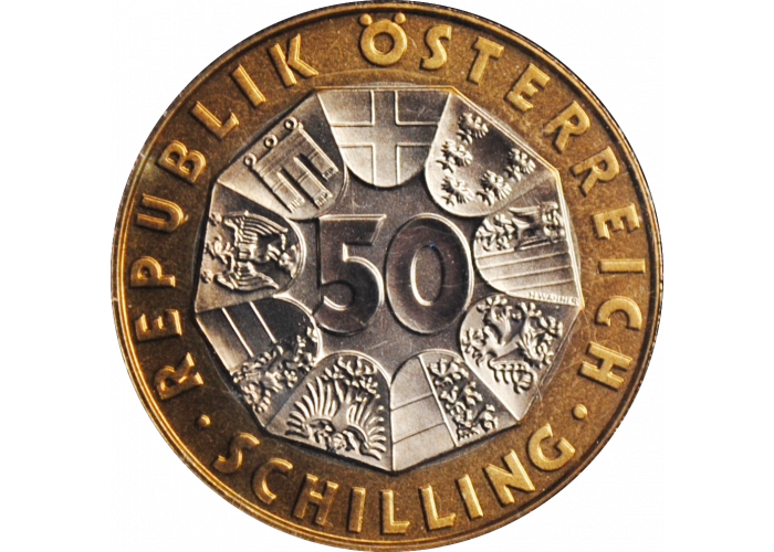 Австрия 50 шиллингов 1998 г., BU, "Председательство Австрии в ЕС"