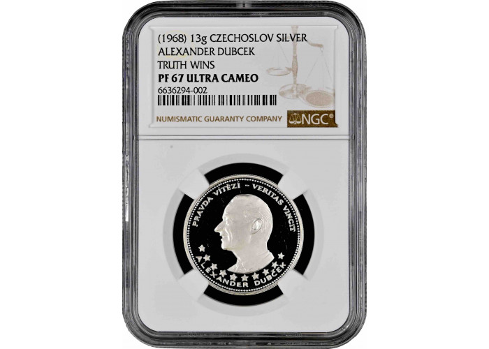Чехословакия 5 дукатов 1968, NGC PF67 UC, "Александр Дубчек - Правда побеждает"