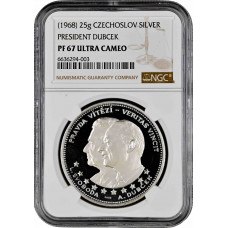 Чехословакия 10 дукатов 1968, NGC PF67 UC, "Александр Дубчек - Правда побеждает"