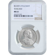 Таиланд 1 бат 1916 г., NGC MS61, "Король Рама VI (1910 - 1925)"