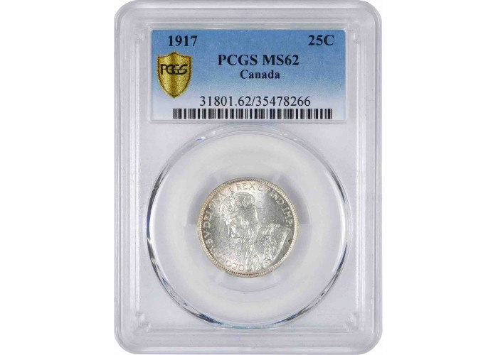 Ньюфаундленд 25 центов 1917 г. C, PCGS MS62, "Доминион (1865 - 1949)"