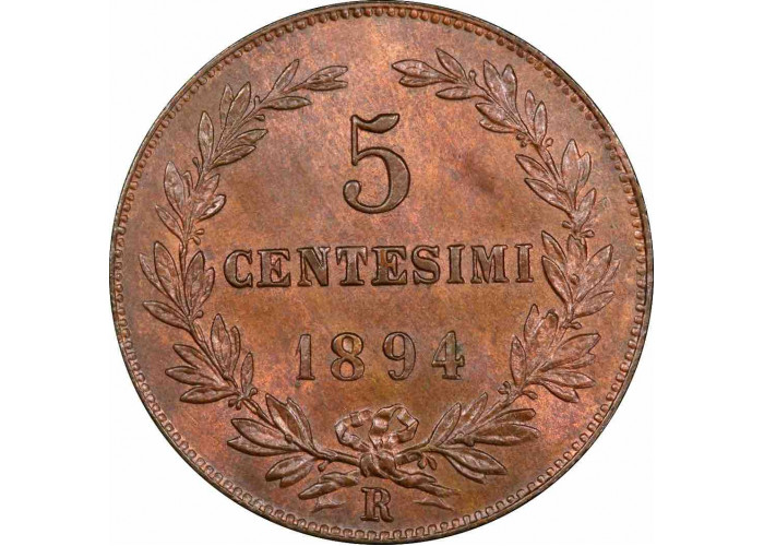 Сан-Марино 5 чентезимо 1894 г., PCGS MS65 BN, "Республика Сан-Марино (1864 - 1938)"