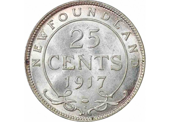 Ньюфаундленд 25 центов 1917 г. C, PCGS MS62, "Доминион (1865 - 1949)"