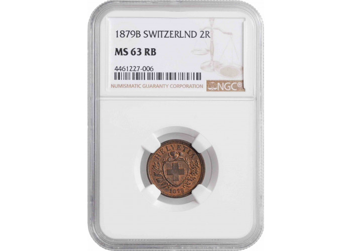 Schweiz 2 Rappen 1879 B, NGC MS63 RB, "Schweizerische Eidgenossenschaft (1850 - 1916)"
