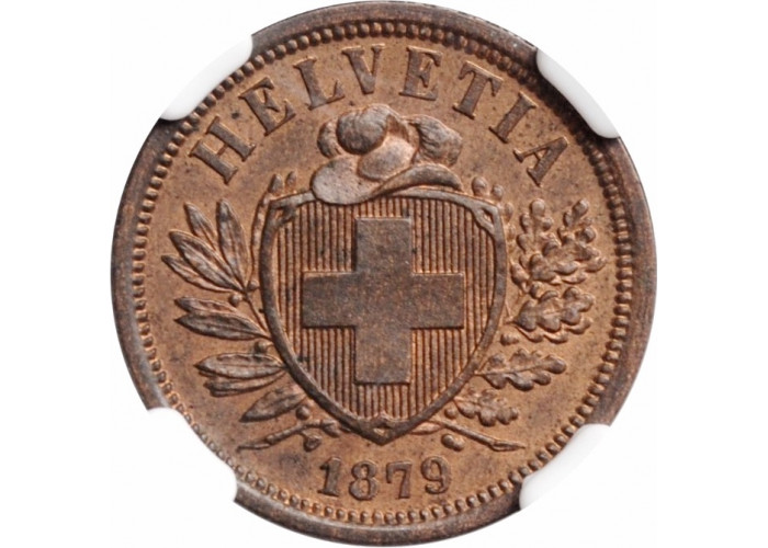 Schweiz 2 Rappen 1879 B, NGC MS63 RB, "Schweizerische Eidgenossenschaft (1850 - 1916)"