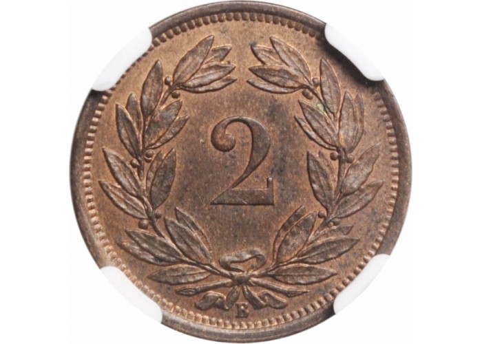Schweiz 2 Rappen 1879 B, NGC MS63 RB, "Schweizerische Eidgenossenschaft (1850 - 1916)"
