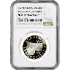 Чехословакия 10 крон 1967 г., NGC PF69 UC, "Университет в Братиславе" Top Pop 3/0