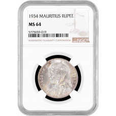 Mauritius 1 rupee 1934, NGC MS64, "King George V (1911 - 1936)"