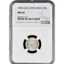 Costa Rica 10 centimos 1905, NGC MS64, "Republic of Costa Rica (1896 - 1950)"