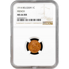 Belgium 1 centime 1914 French, NGC MS66 RB, "Leopold II (1865 - 1909)" Pop 2/0