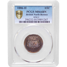 North Borneo 1/2 cent 1886 H, PCGS MS64 BN, "British protectorate (1882 - 1941)"