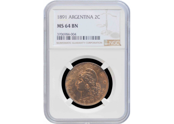 Argentinien 2 Centavos 1891, NGC MS64 BN, "Argentinischer Peso (1881 - 1969)"