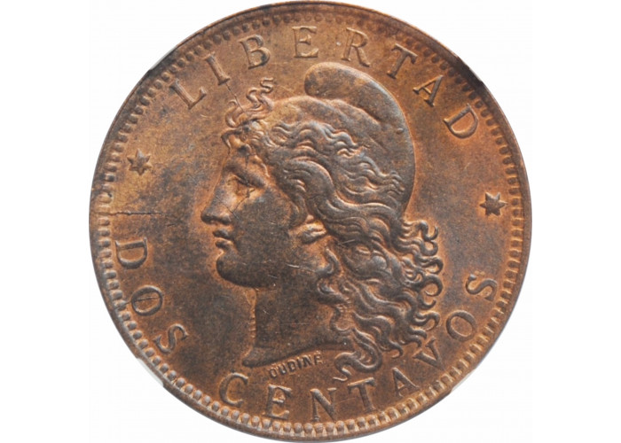 Argentinien 2 Centavos 1891, NGC MS64 BN, "Argentinischer Peso (1881 - 1969)"