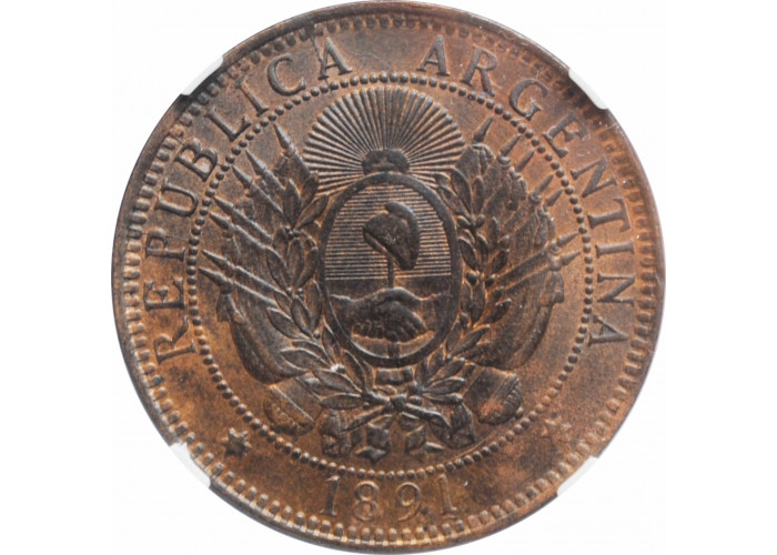 Argentinien 2 Centavos 1891, NGC MS64 BN, "Argentinischer Peso (1881 - 1969)"